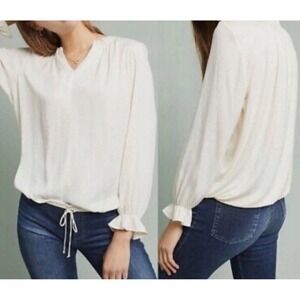 Dolan Left Coast Collection Ivory V-Neck Blouse M Elastic Hem‎ Feminine